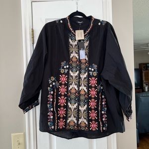 Sundance embroidered black blouse. New with tags